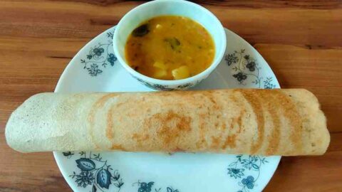 Crispy dosa served with Aloo Saagu, a potato delicacy from the Udupi region.