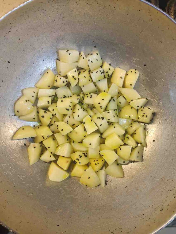 First Step in preparation of Aloo Posto Recipe