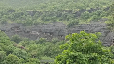 Ajanta Caves Cliff Panorama