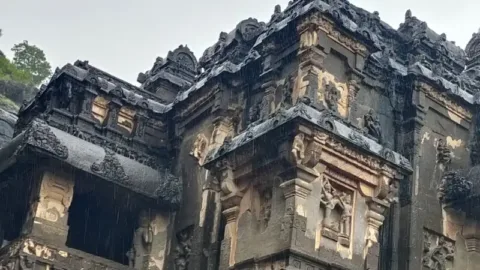 Carved tower of the Kailasa Temple, Ellora