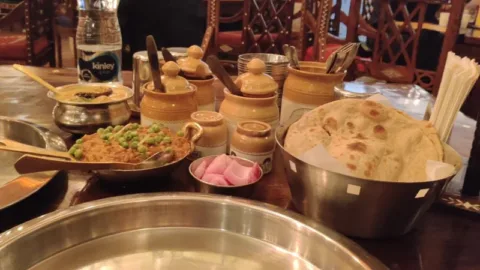 Dinner spread at Haveli restaurant, Ranjit Avenue, Amritsar