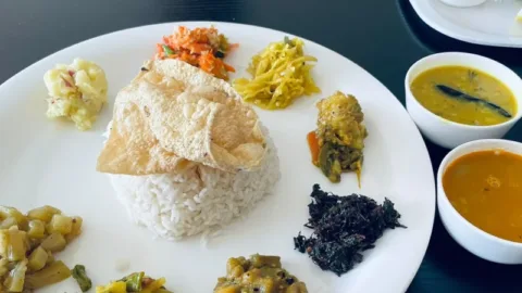 Assamese thali close-up near Kaziranga