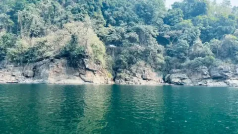 Forested cliffs along the Umngot river, Dawki