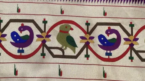 Paithani border with peacock and parrot motifs